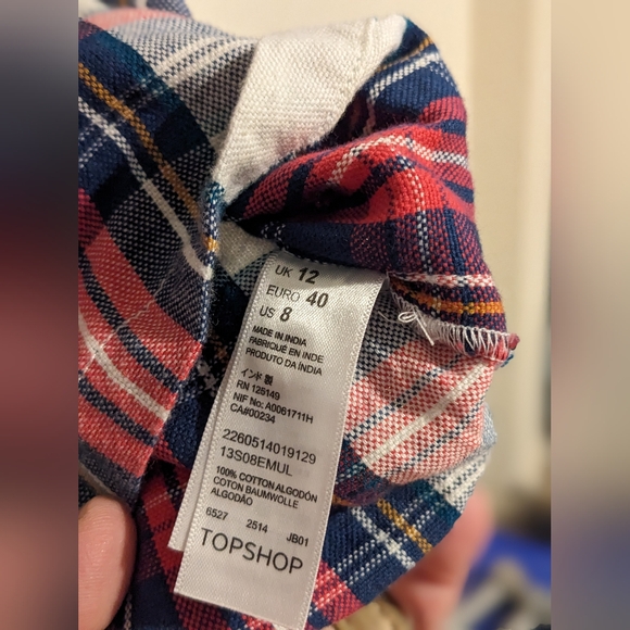 Plaid Topshop Short Sleeve Boxy Crop Top sz M (8) - Picture 6 of 6